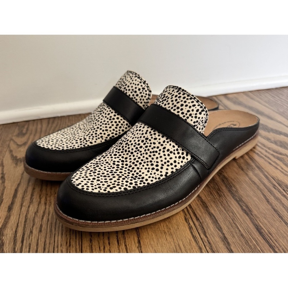 Taos Royal Mule Loafers Womens 9.5 Black White Cheetah Haircalf Leather